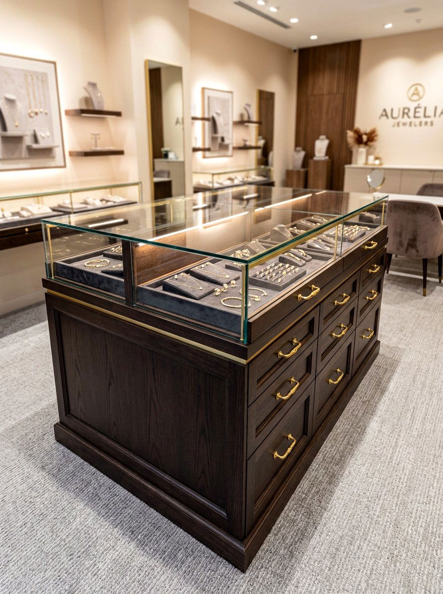 Glass top jewelry island - 30 island dresser closet ideas