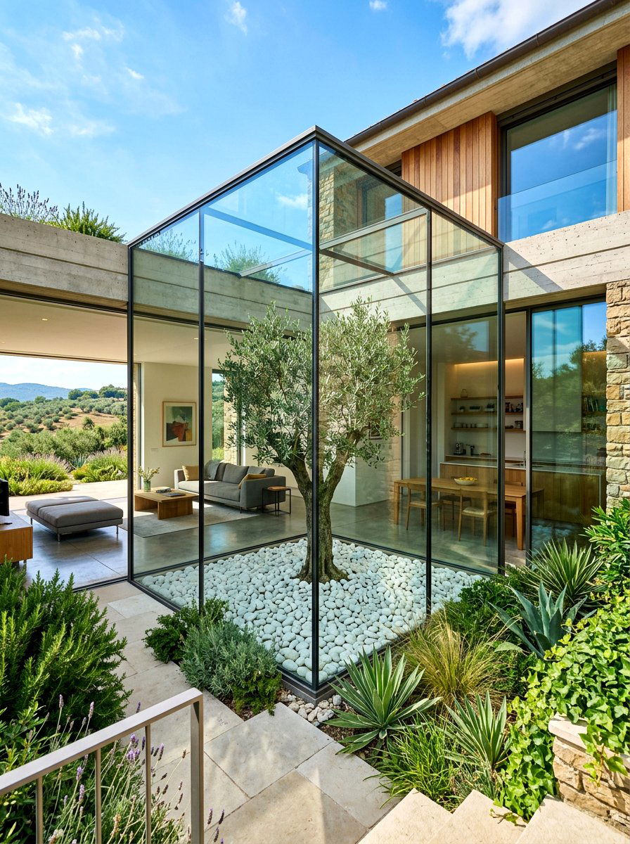 Glass wall atrium - 30 enclosed courtyard ideas