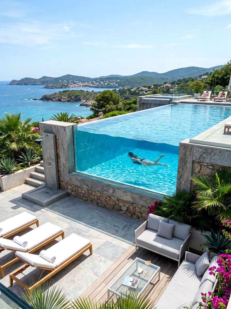 Glass wall infinity pool - 30 infinity pool backyard ideas