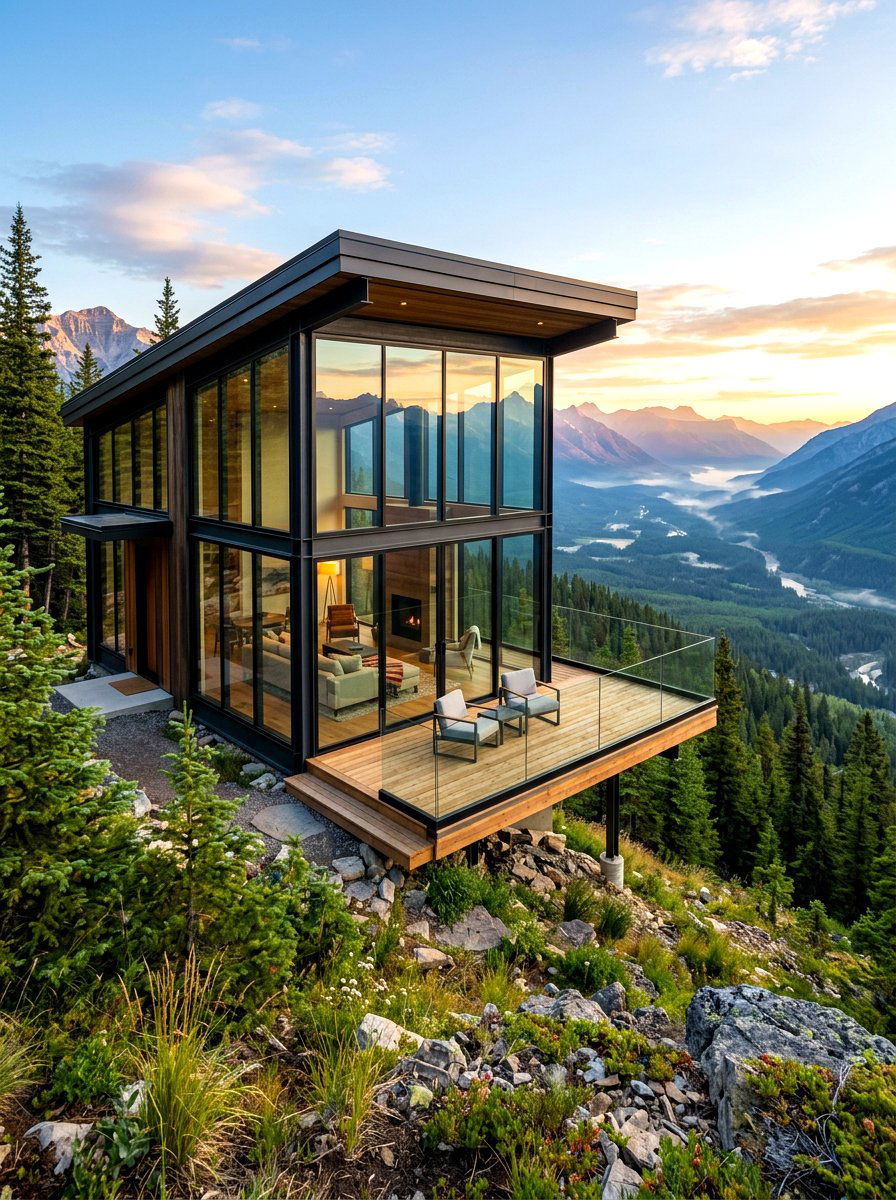Glass wall mountain cabin - 30 cabin exterior ideas