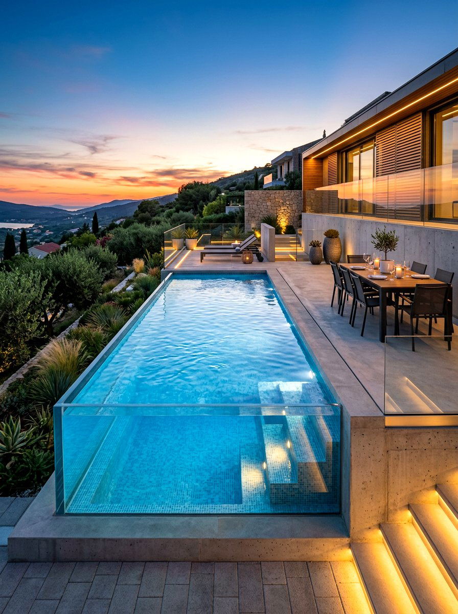 Glass wall plunge pool - 30 plunge pool backyard ideas aesthetic