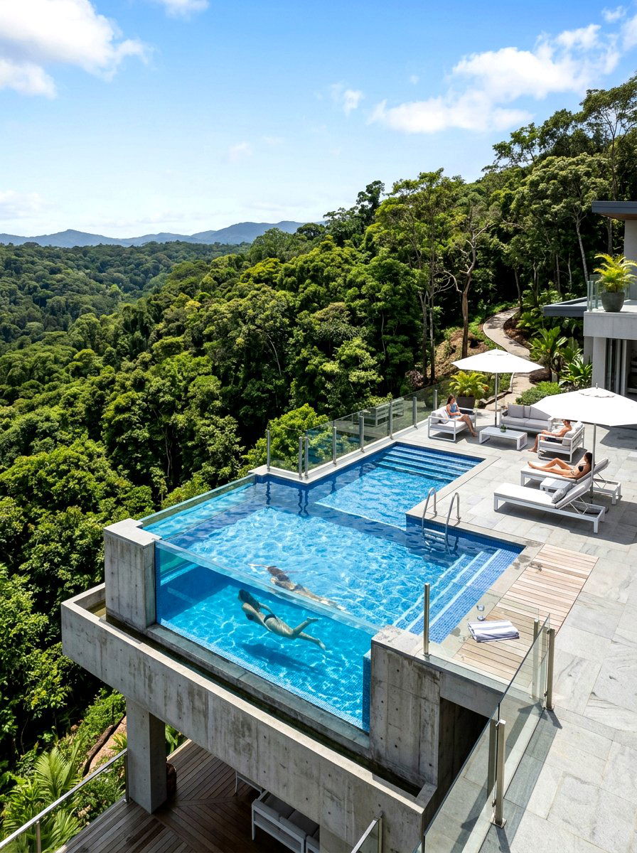 Glass wall pool - 30 modern pool ideas