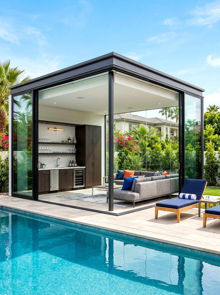Glass wall pool house - 30 modern pool house ideas