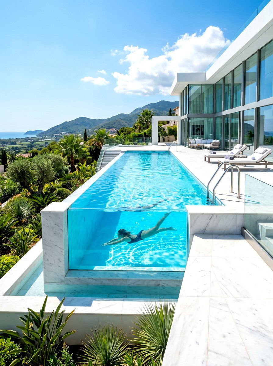 Glass wall pool - 30 backyard oasis pool ideas