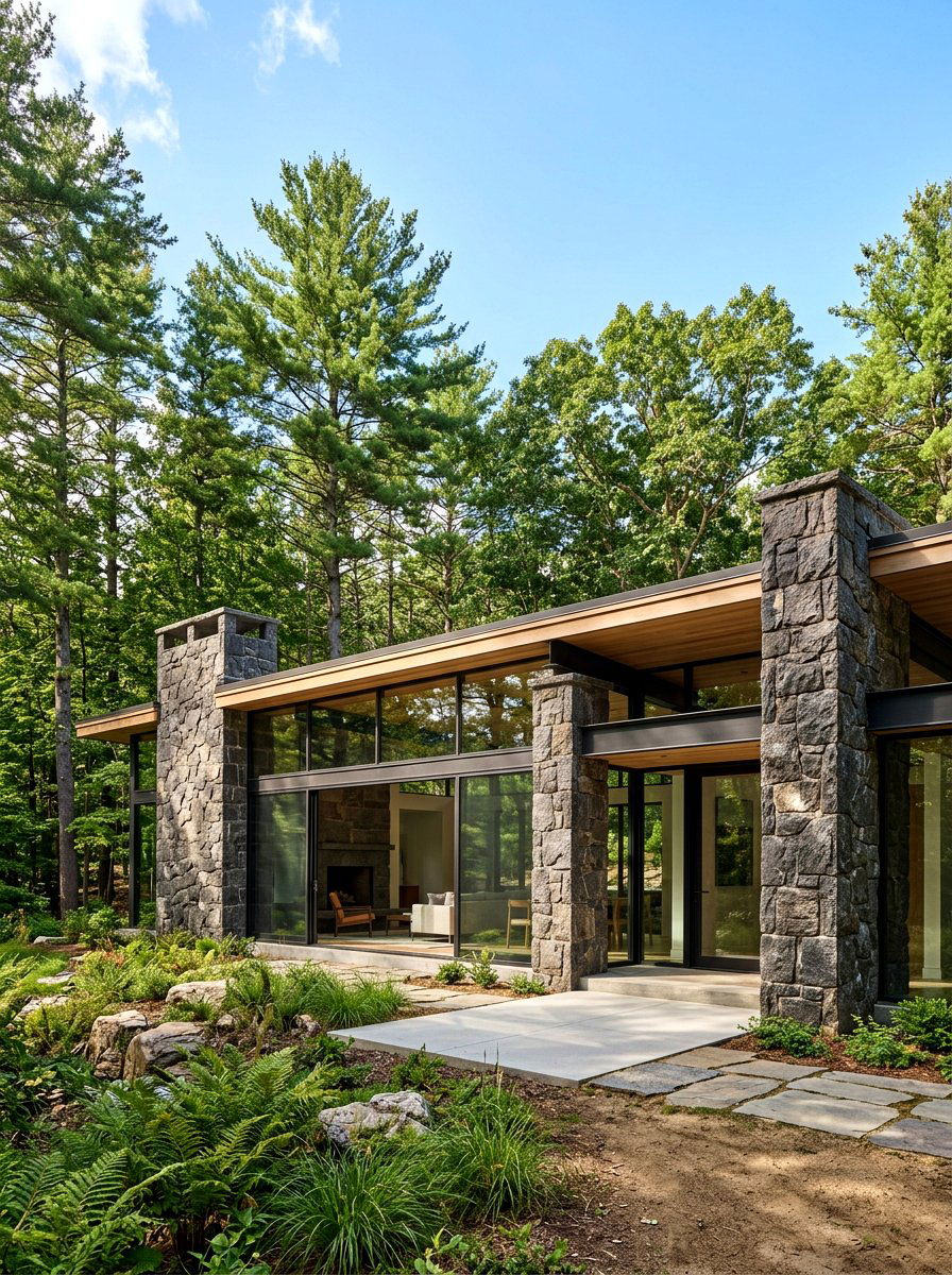 Glass walls and stone accents - 30 mixed material facade ideas