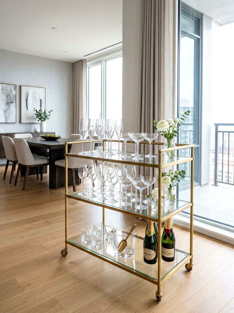 Glassware Display Cart - 30 champagne cart decor ideas