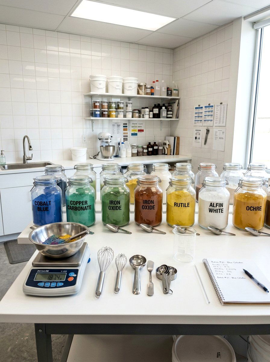 Glaze mixing station - 30 pottery room ideas