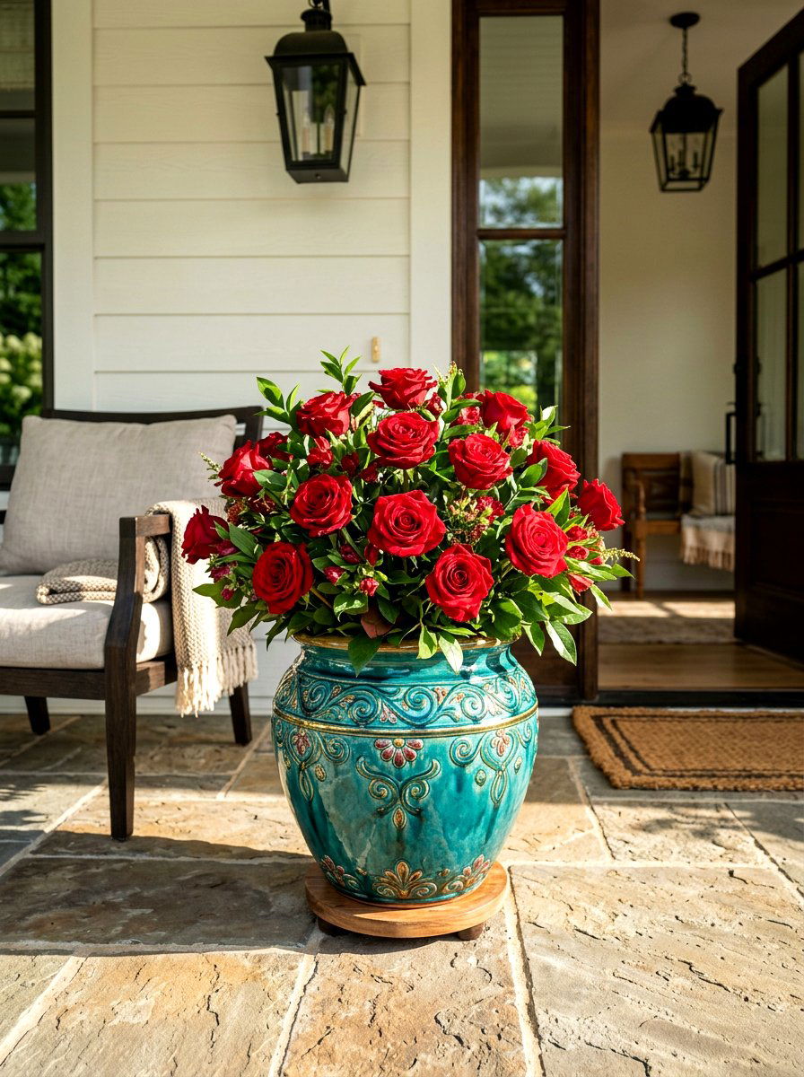 Glazed Ceramic Porch Pot - 30 porch rose planter ideas