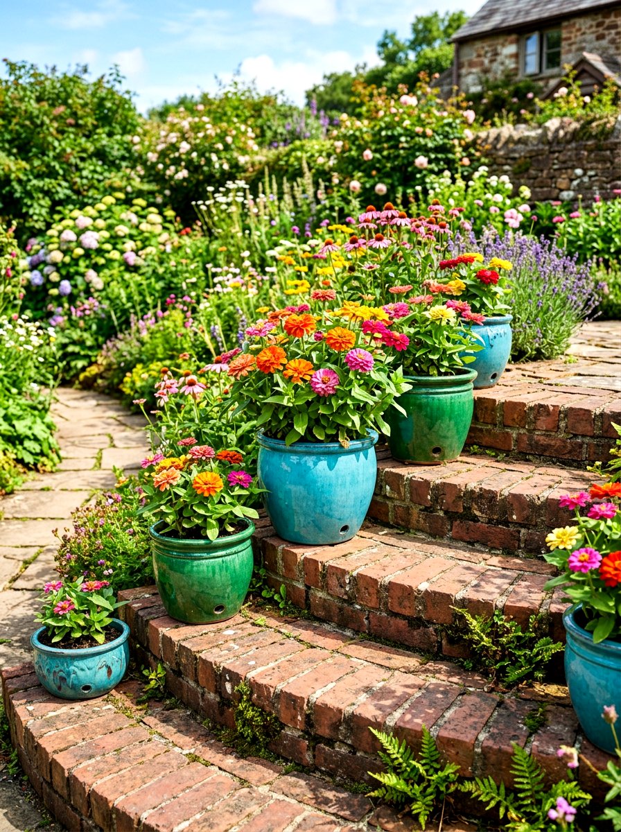 Glazed Ceramic Step Pot - 30 porch steps flower pot ideas
