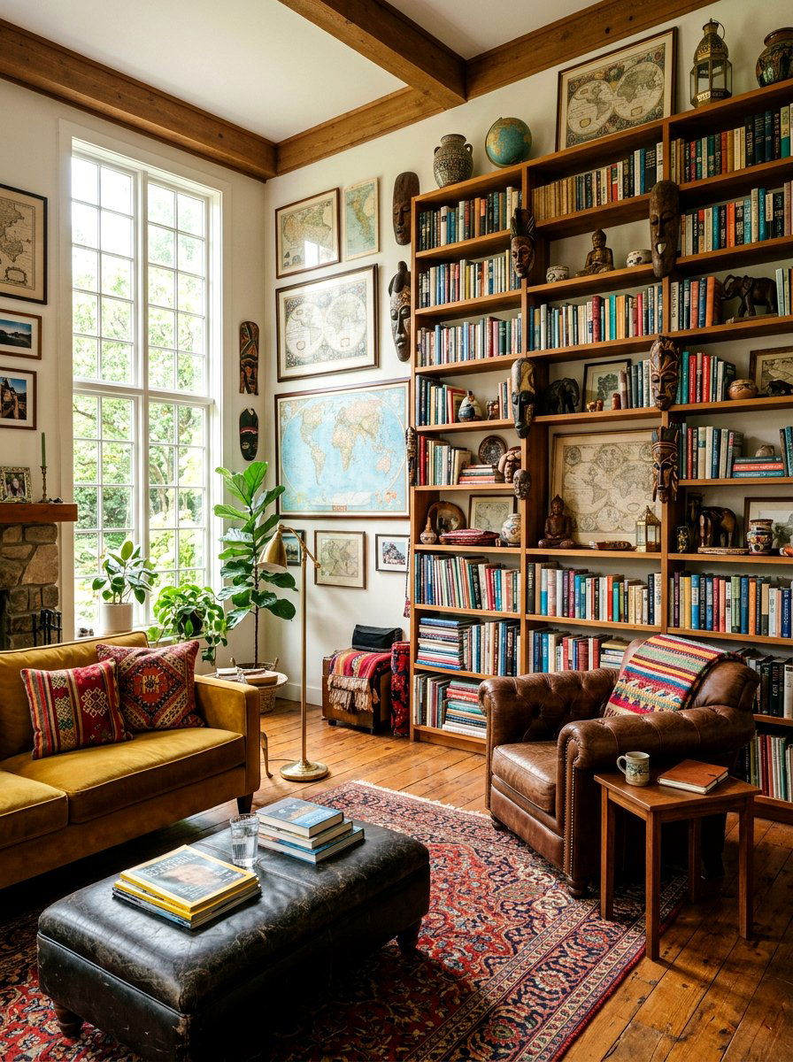 Global Traveler Bookshelf - 30 real bookshelf decor ideas