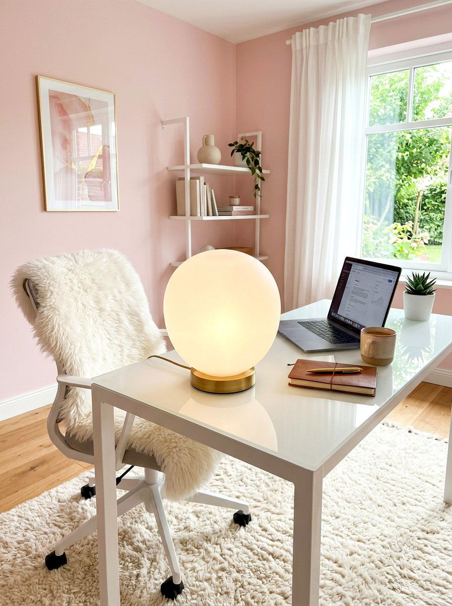 Globe Glass Table Lamp Workspace - 30 lamp lit office ideas