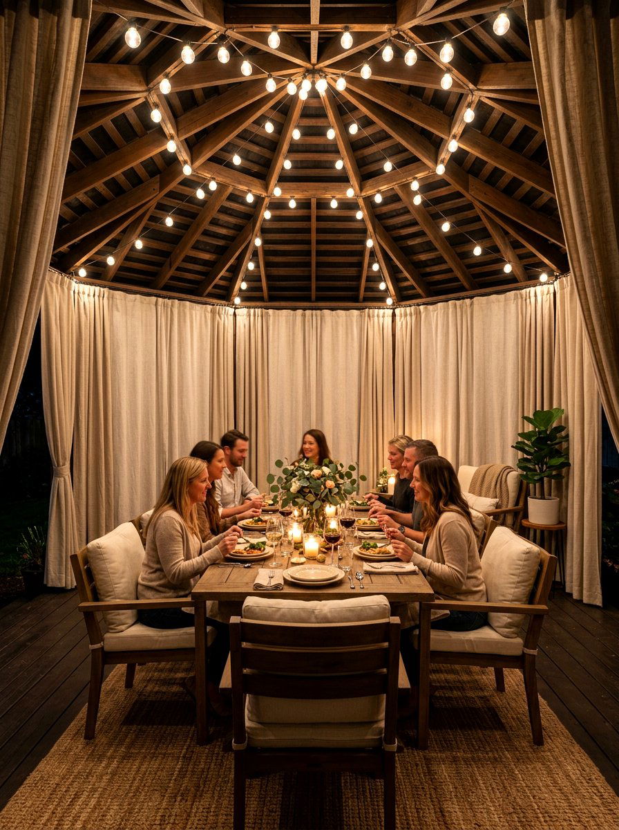 Globe Lights Inside Gazebo Canopy - 30 gazebo curtain lighting ideas