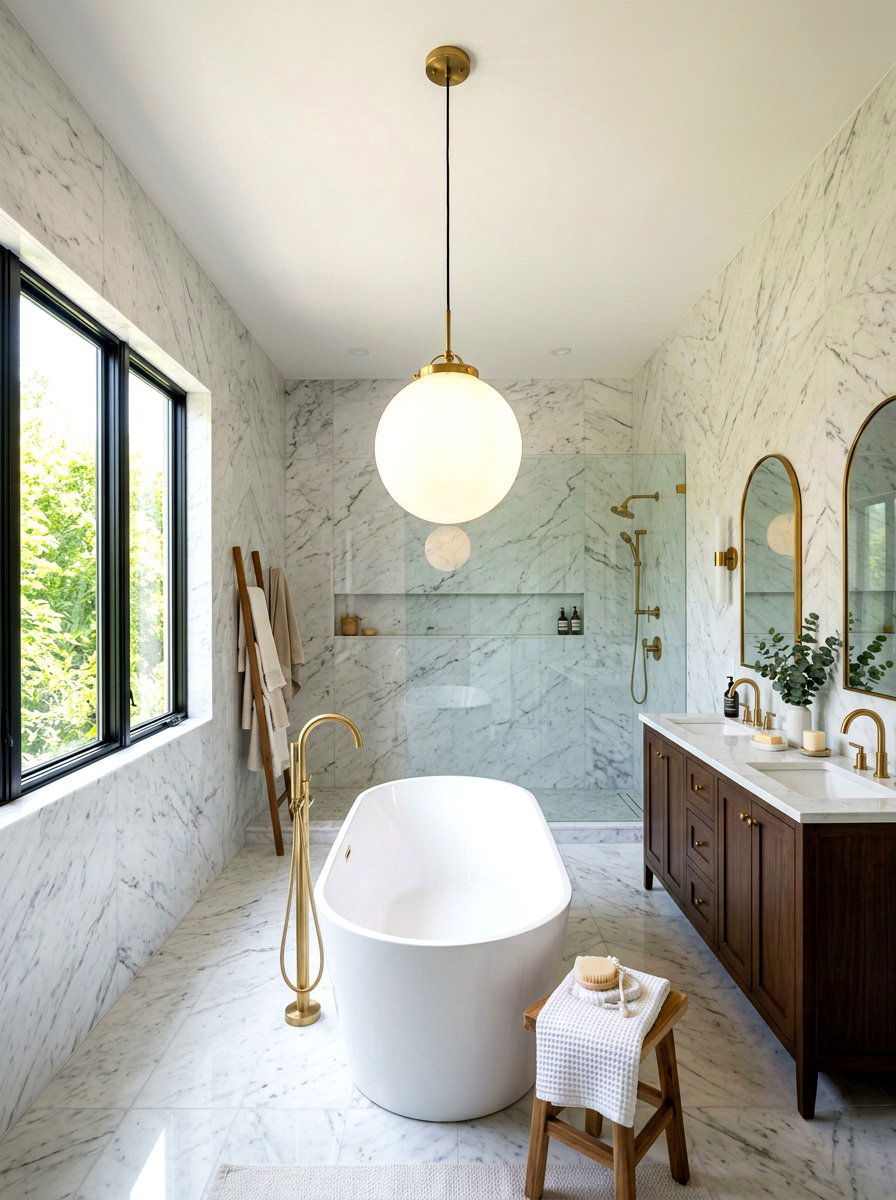 Globe pendant light bathroom - 30 neo deco bathroom ideas