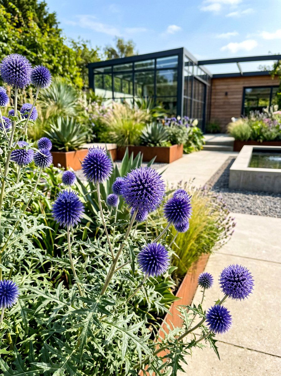 Globe thistle texture - 30 purple flower garden ideas