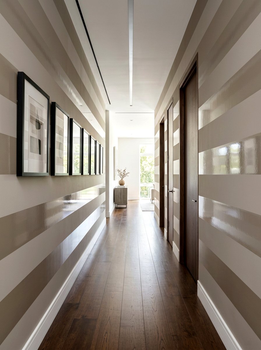 Glossy And Matte Striped Hallway - 30 striped hallway ideas