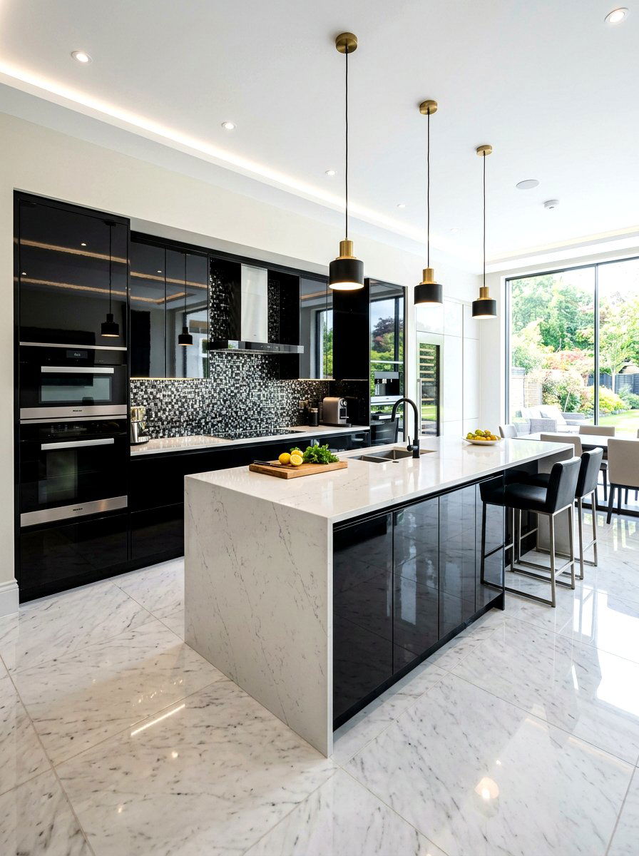 Glossy Black And White Kitchen - 30 black and white kitchen ideas