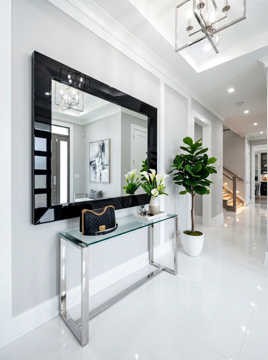 Glossy Black Mirror - 30 foyer mirror wall ideas