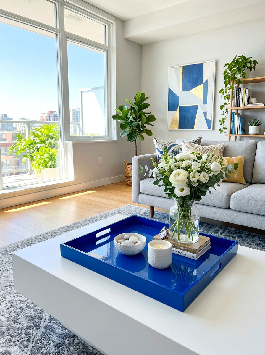 Glossy Blue Lacquer Tray - 30 decorative tray ideas
