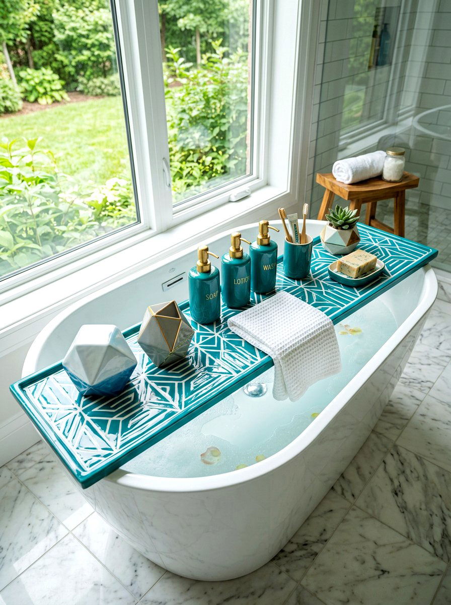 Glossy Ceramic Bathtub Tray - 30 bath tray styling ideas