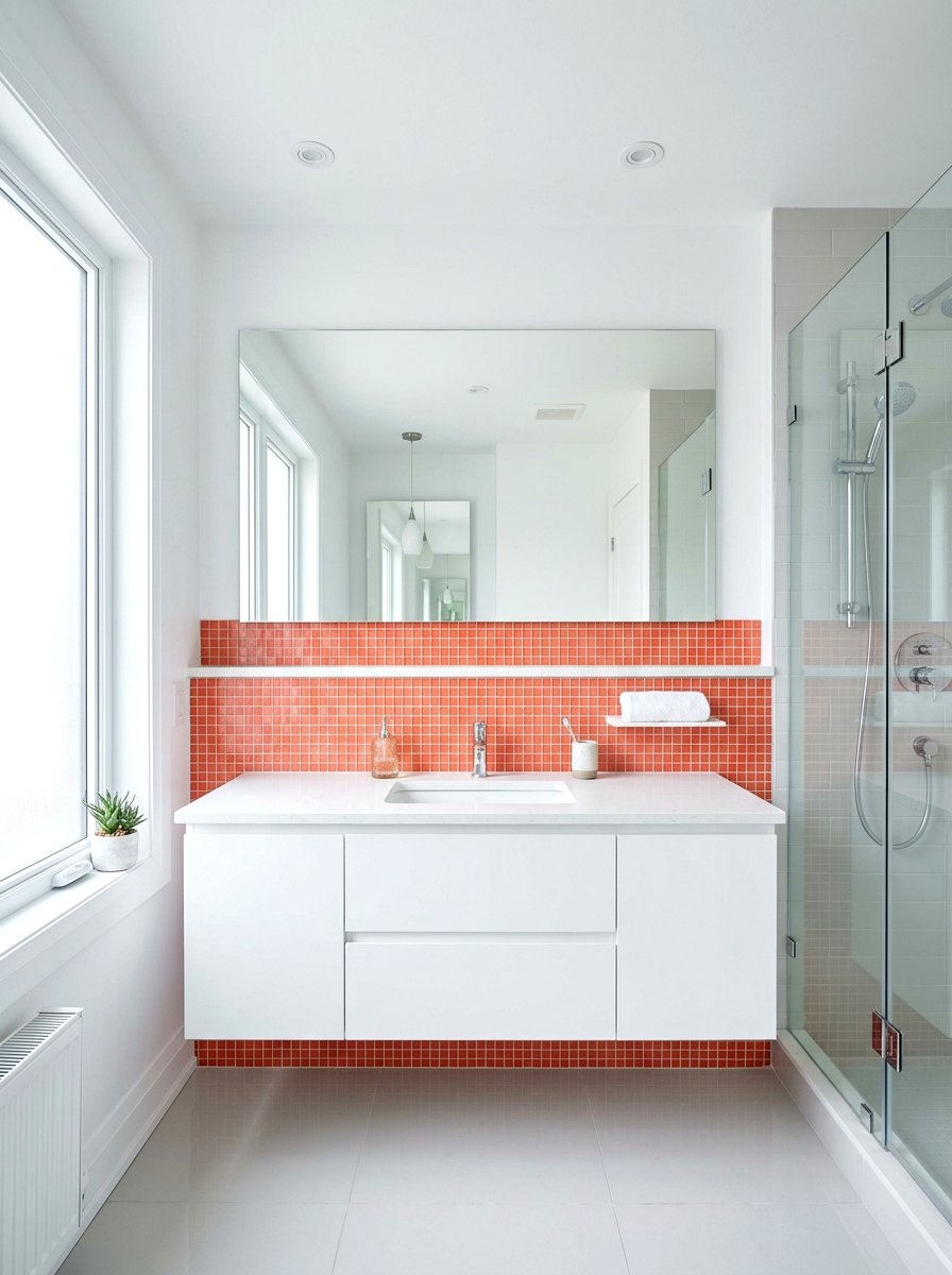 Glossy Coral Bathroom Backsplash - 30 coral bathroom decor ideas