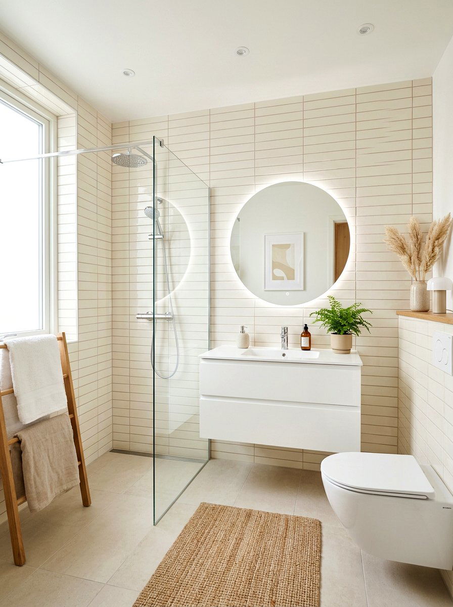 Glossy Cream Stacked Tile Bathroom - 30 stacked tile bathroom ideas