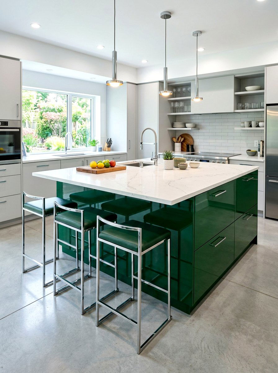 Glossy Dark Green Kitchen Island - 30 dark green kitchen island ideas