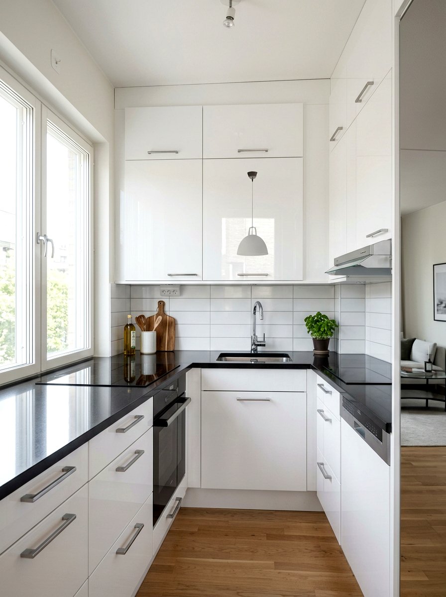 Glossy Kitchen Cabinet - 30 tiny apartment kitchen ideas