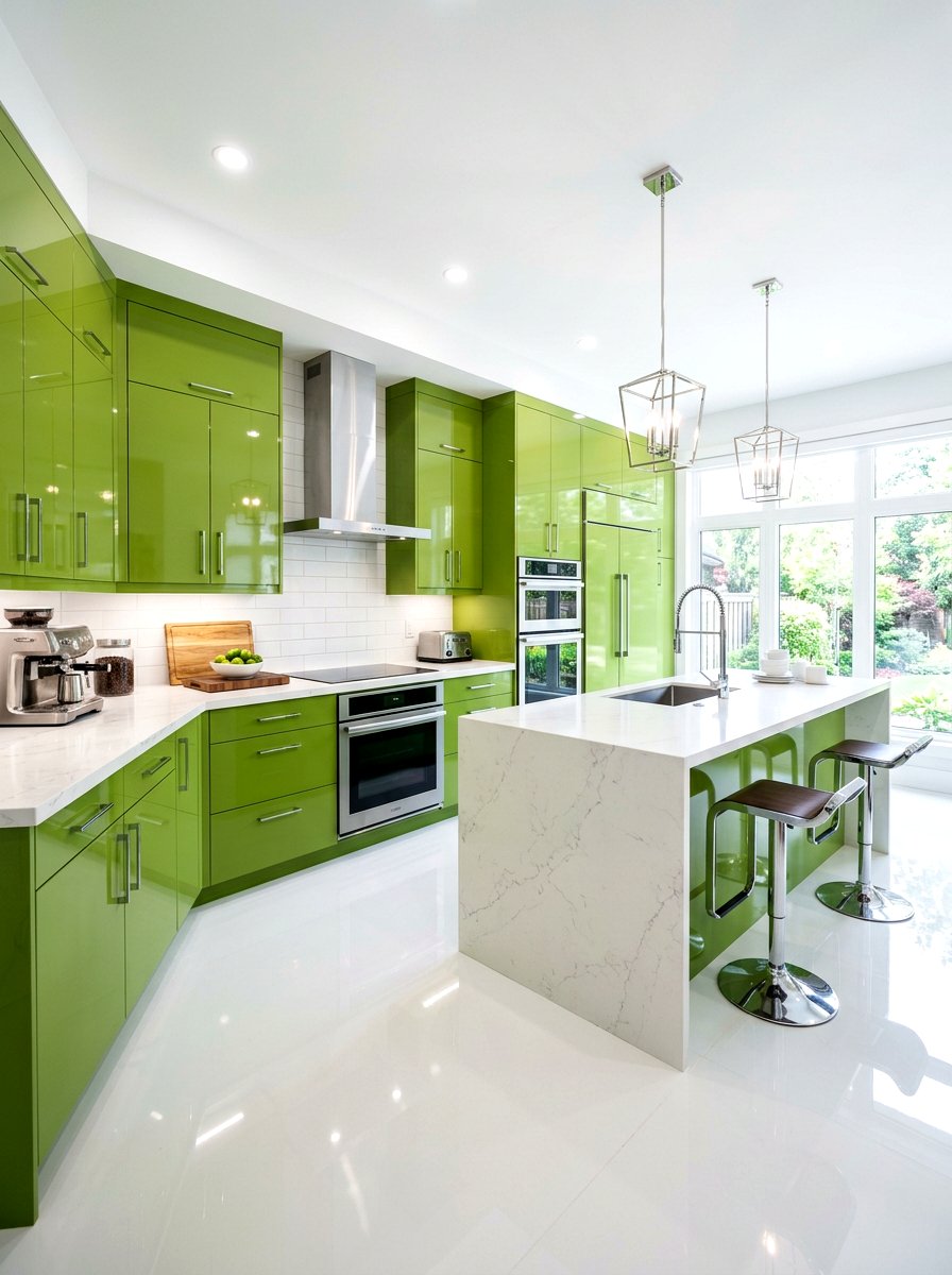 Glossy Matcha Green Kitchen - 30 matcha kitchen ideas