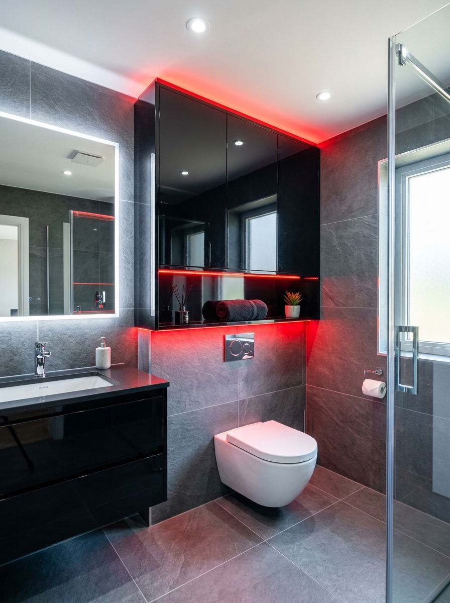 Glossy Modern Floating Storage - 30 over toilet cabinet ideas