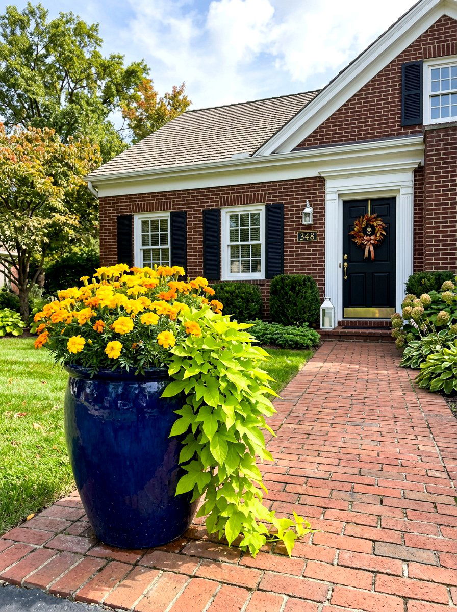 Glossy Navy Blue Planter - 30 tall front door planter ideas