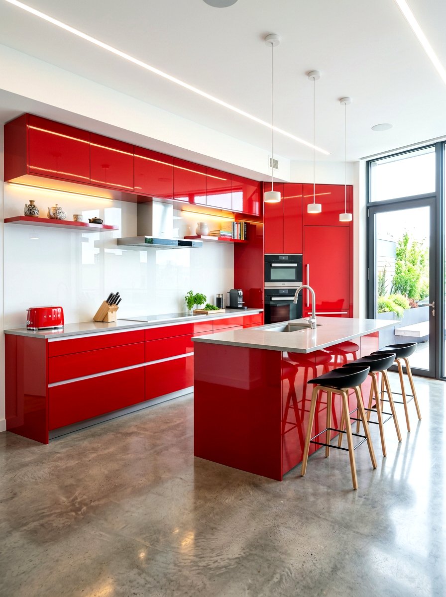 Glossy Red Kitchen Finish - 30 tomato red kitchen ideas