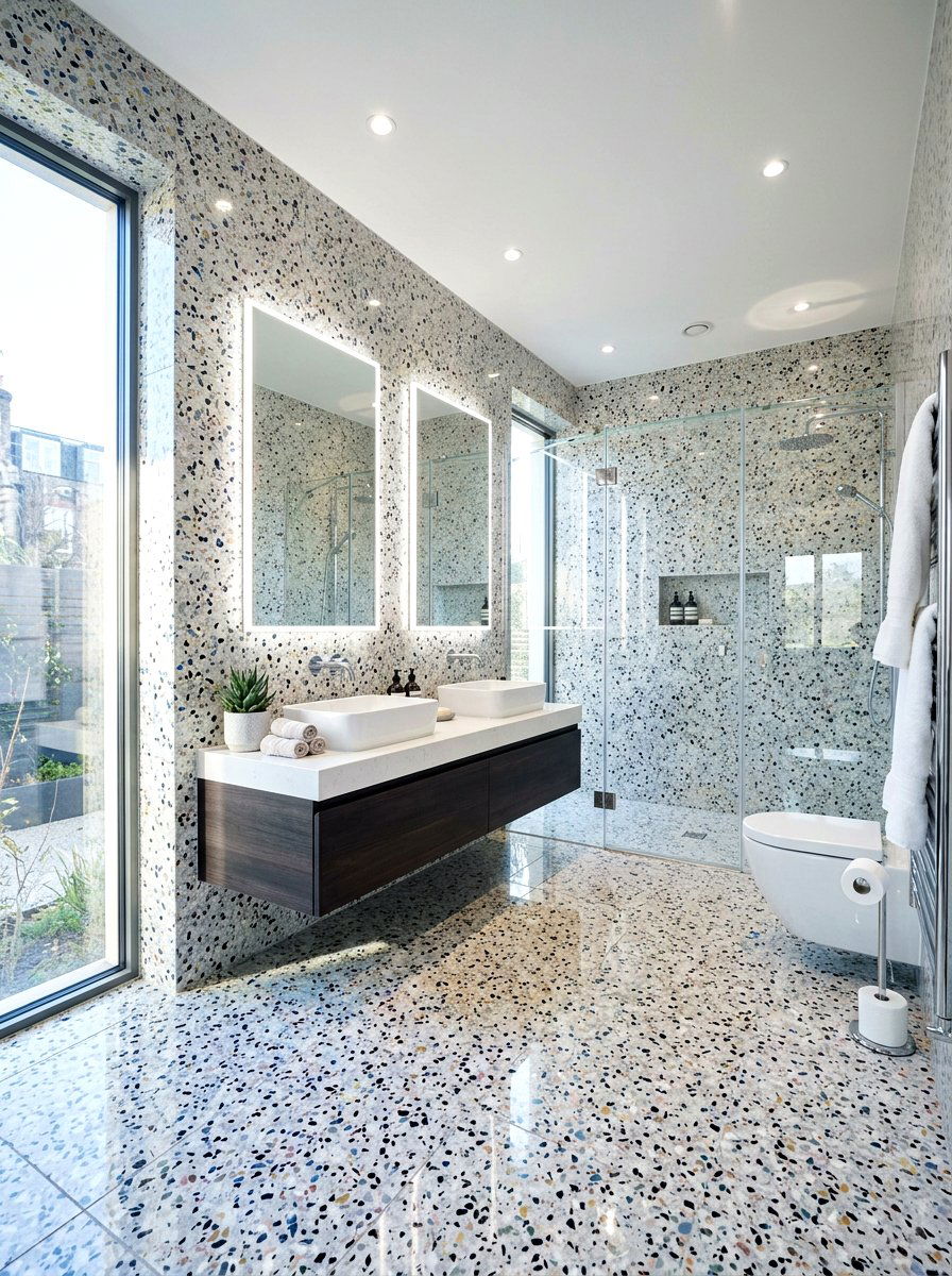 Glossy Terrazzo Surface - 30 terrazzo bathroom ideas