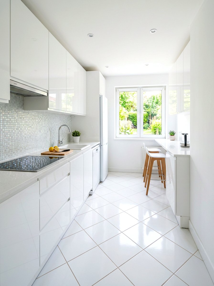 Glossy White Diagonal Tile - 30 diagonal tile kitchen floor ideas