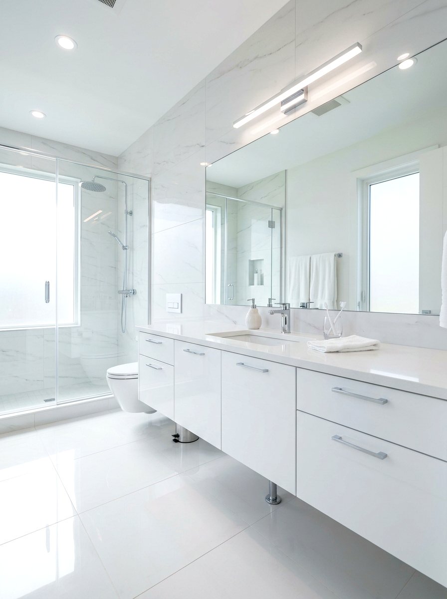 Glossy White Floating Vanity Bathroom - 30 floating vanity ideas