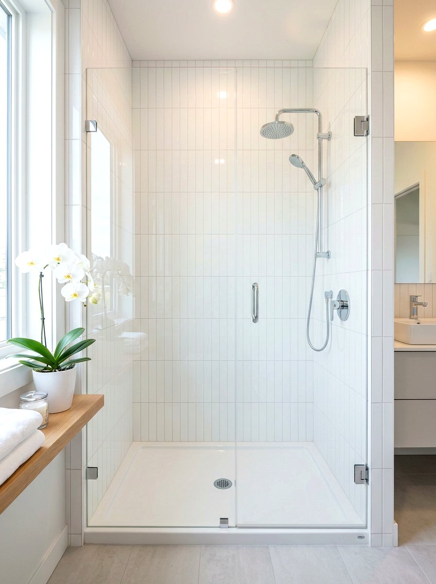 Glossy White Vertical Tile - 30 vertical tile shower ideas