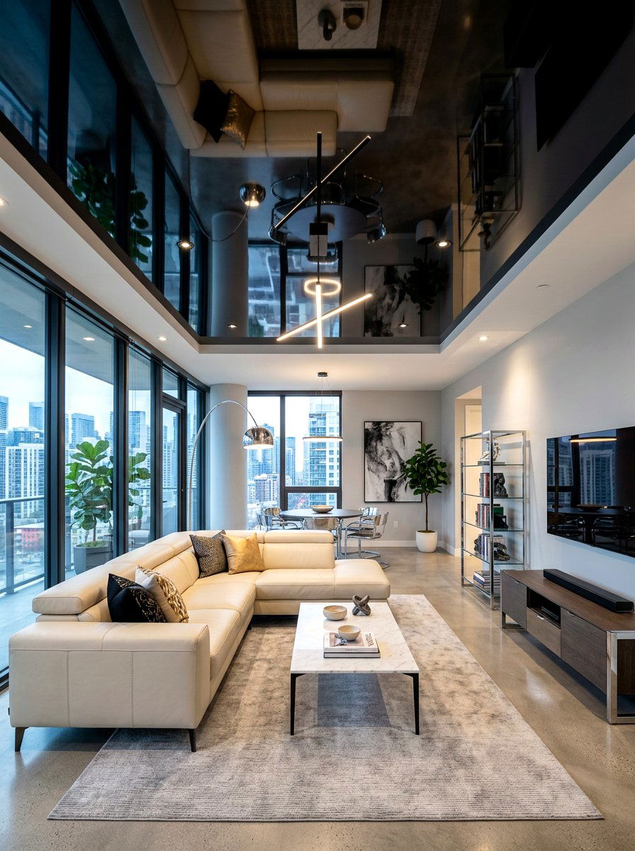 Glossy black ceiling - 30 painted ceiling ideas