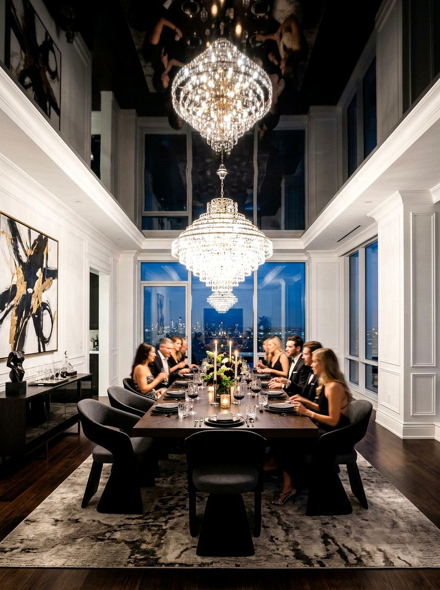 Glossy black dining room ceiling - 30 painted ceiling dining room ideas