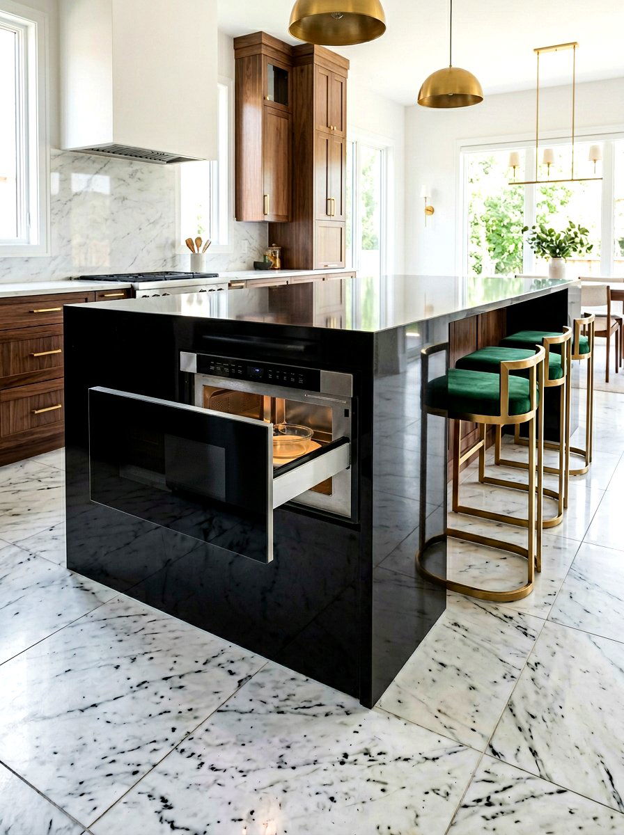 Glossy black island - 30 drawer microwave ideas
