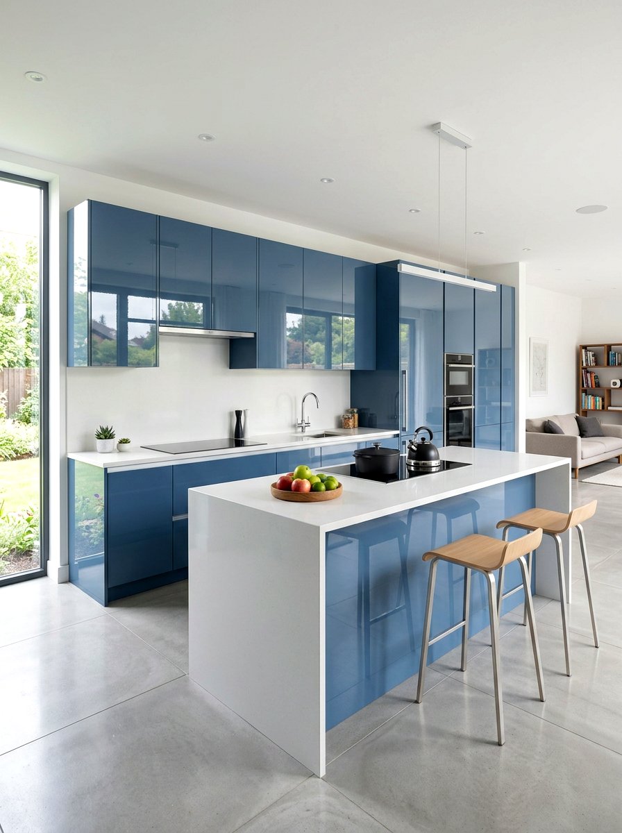 Glossy blue kitchen cabinets - 30 denim blue kitchen ideas