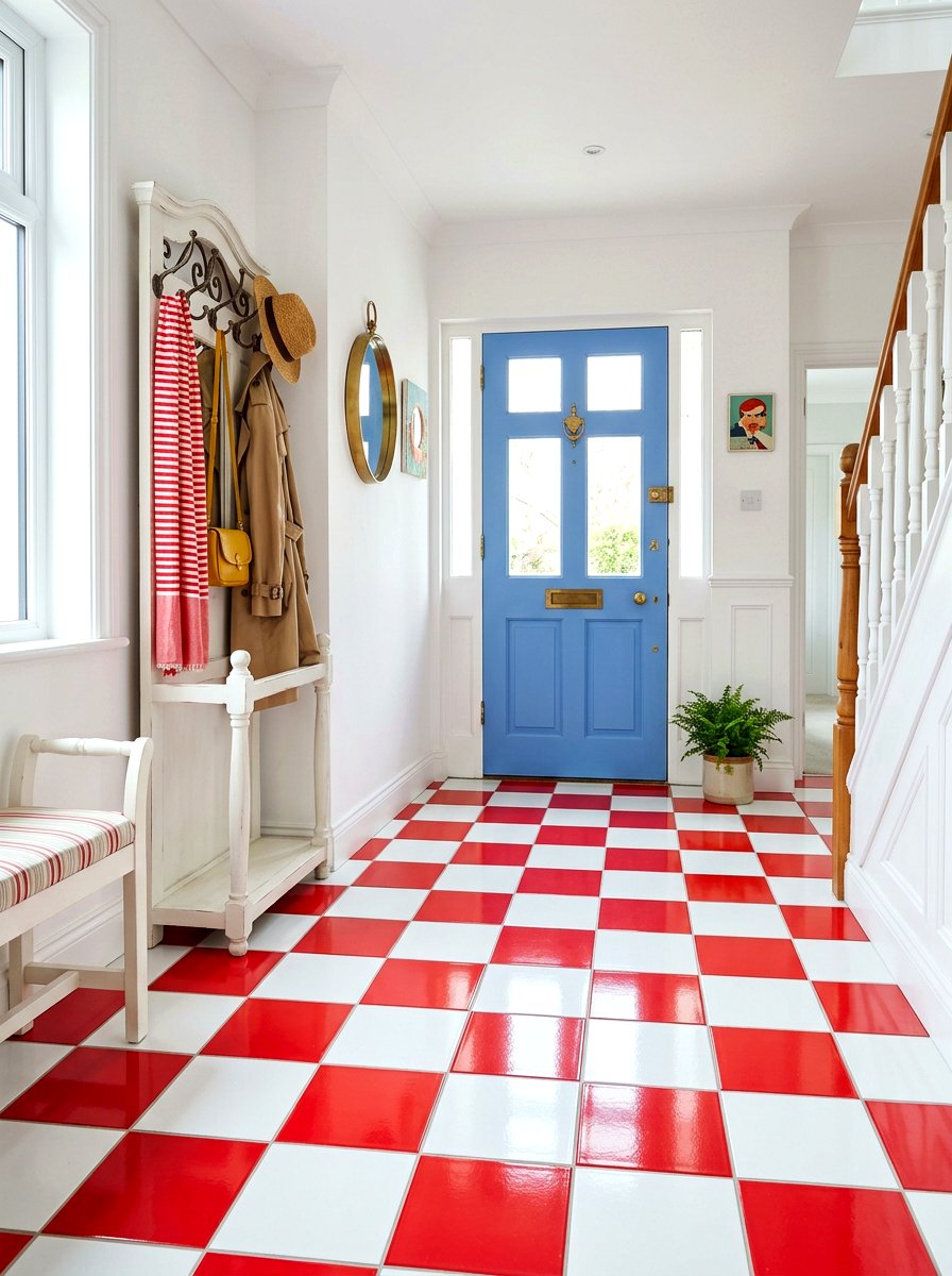 Glossy ceramic checkerboard foyer - 30 checkerboard foyer floor ideas