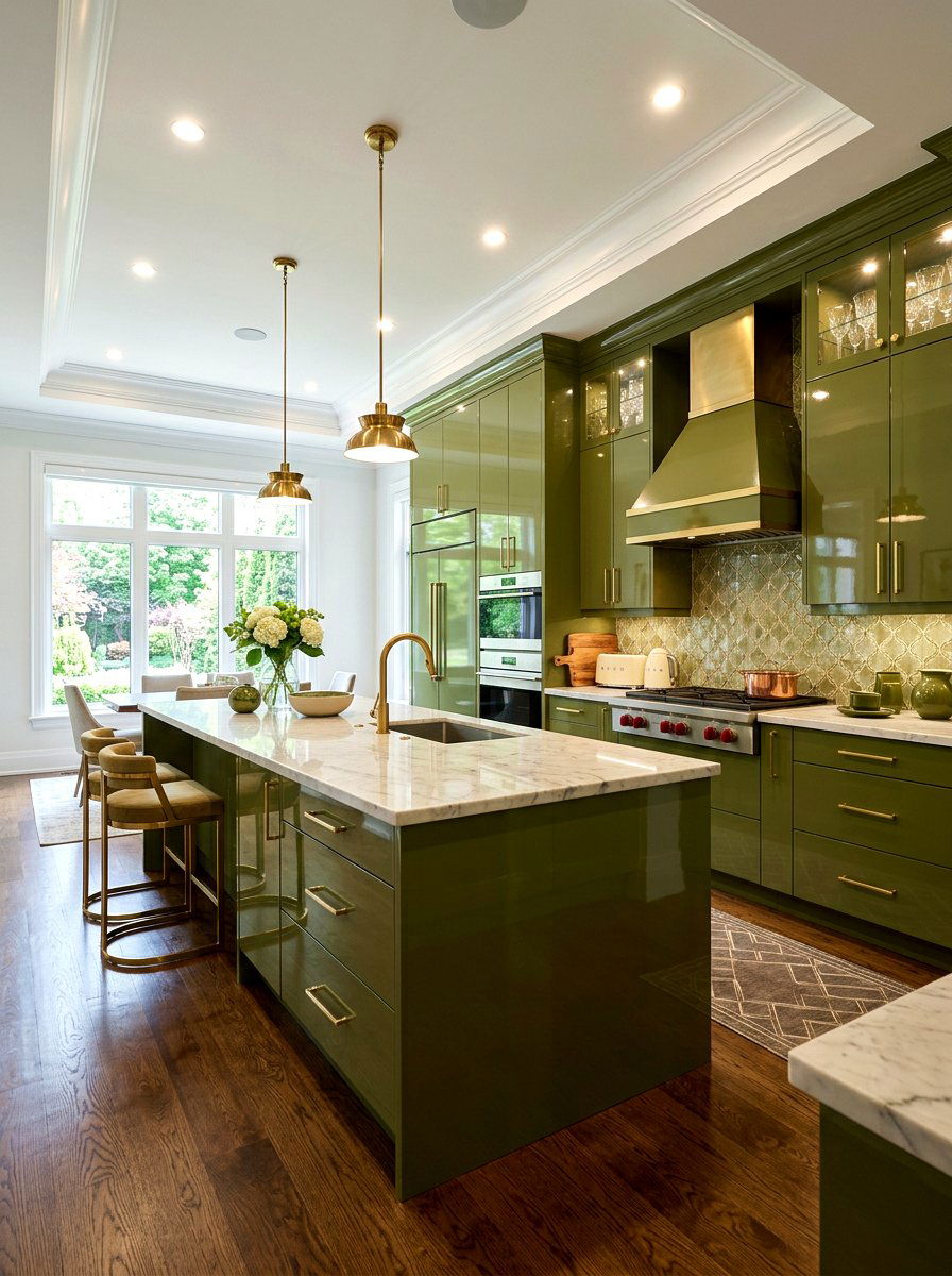 Glossy olive green kitchen - 30 olive green kitchen ideas