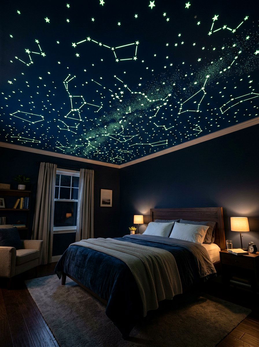 Glow In The Dark Ceiling Stars - 30 space themed bedroom ideas