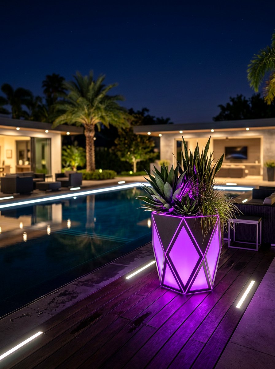 Glowing LED Planter - 30 poolside planters ideas