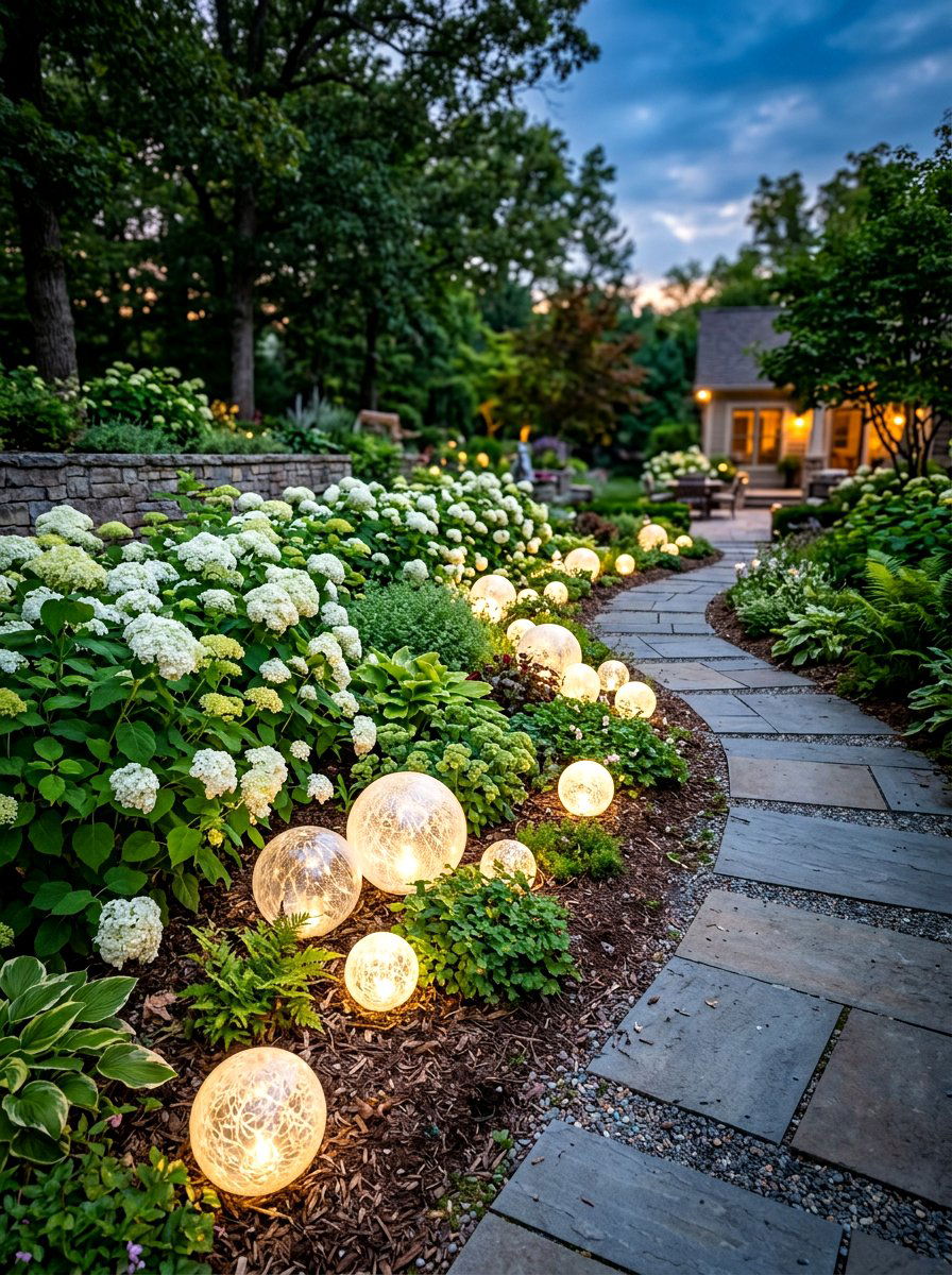 Glowing garden globes - 30 moonlight backyard ideas