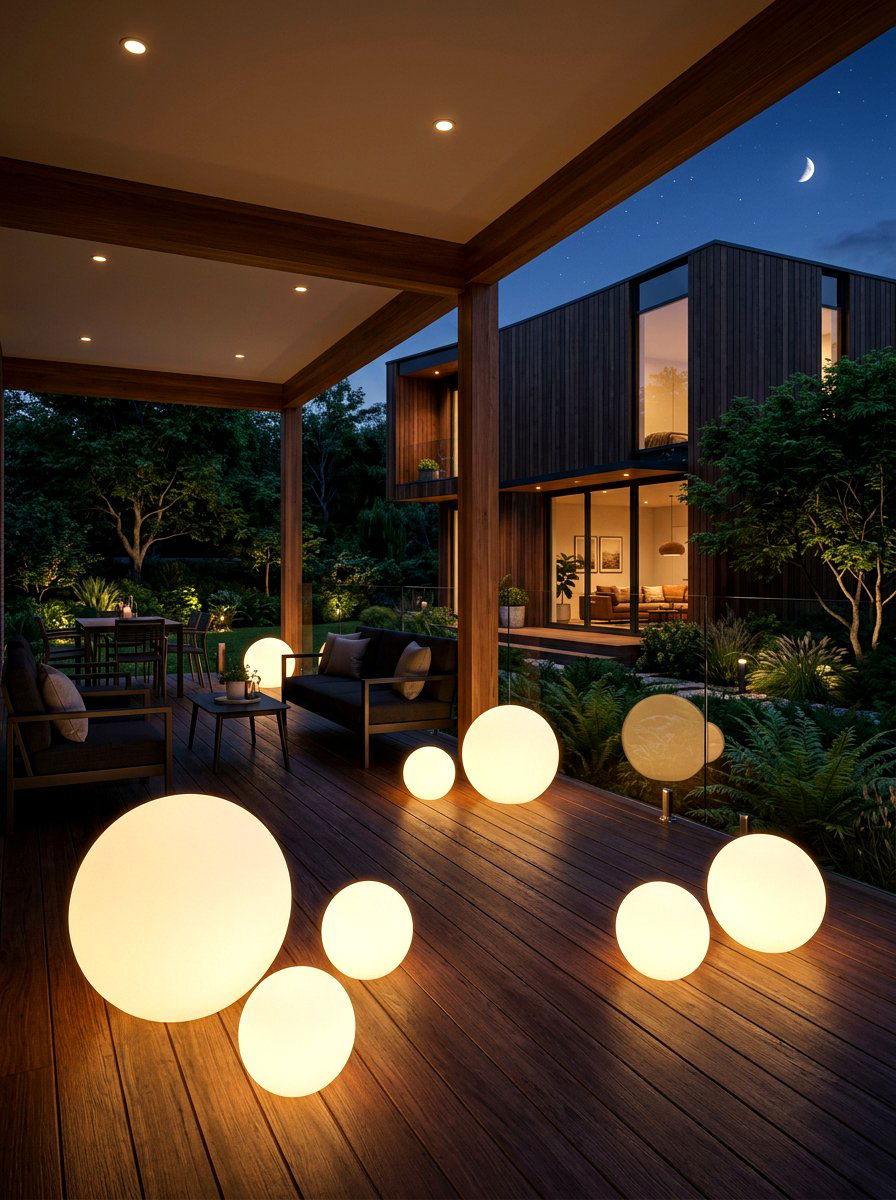 Glowing orb floor lamps - 30 front porch winter glow ideas