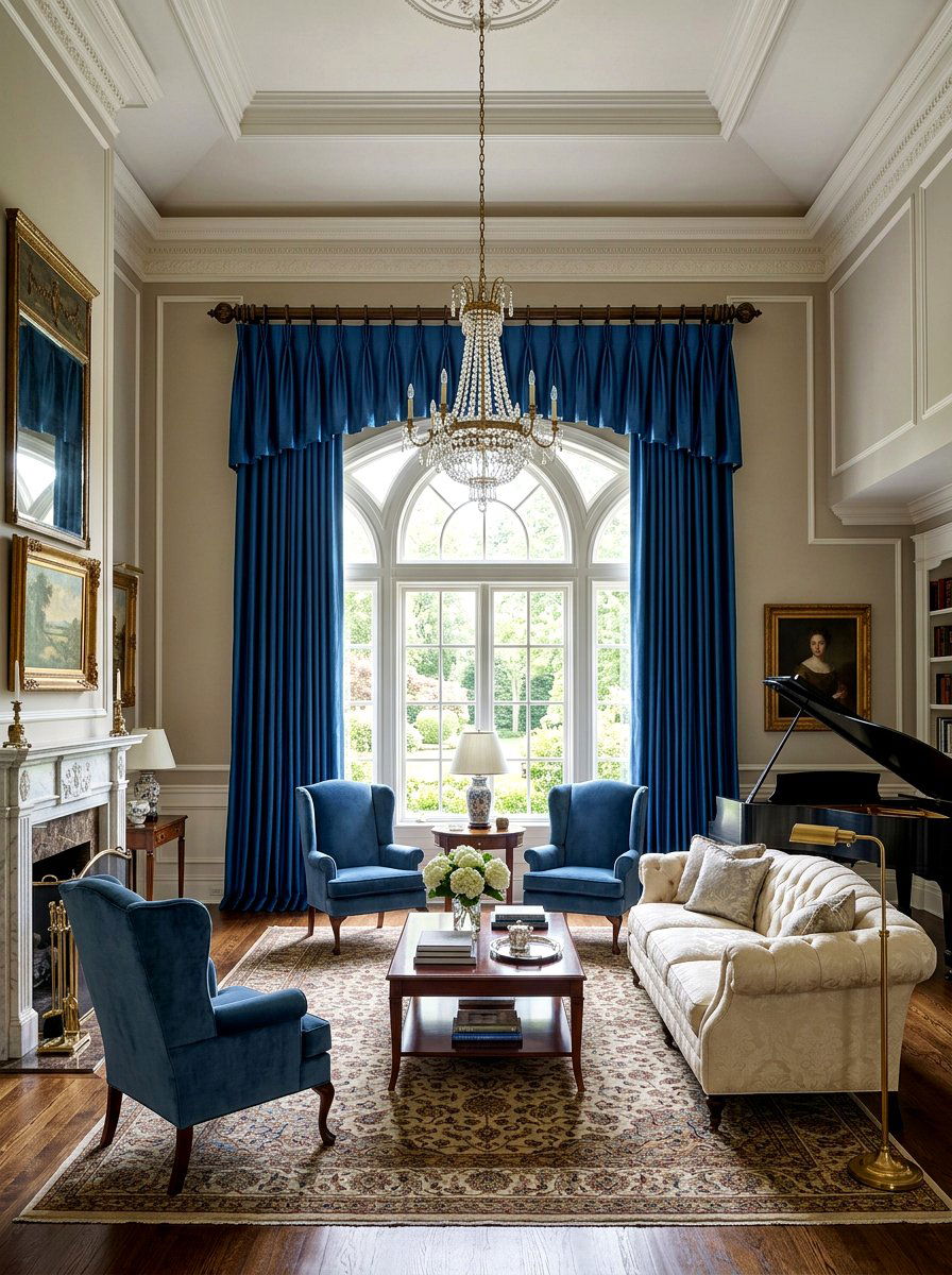 Goblet Pleat Drapery Living Room - 30 tailored drapery living room ideas