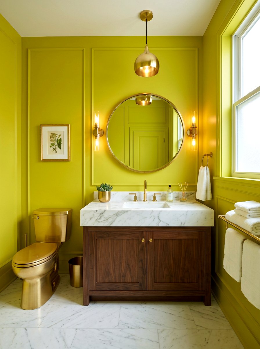 Gold Accent Chartreuse Bathroom - 30 chartreuse powder room ideas