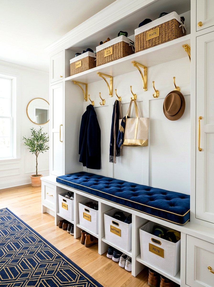Gold Accent Mudroom Hardware - 30 open mudroom shelving ideas