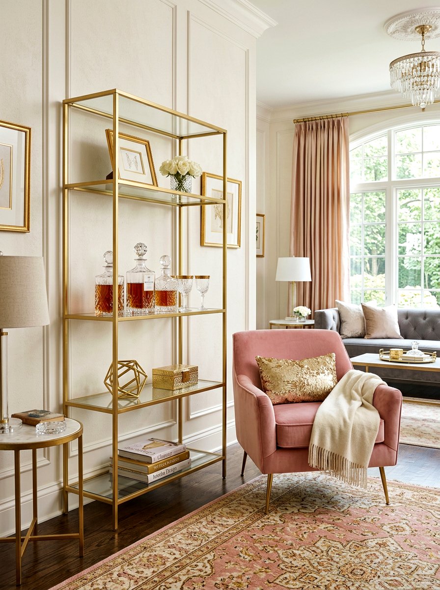 Gold Accent Shelf - 30 real bookshelf decor ideas