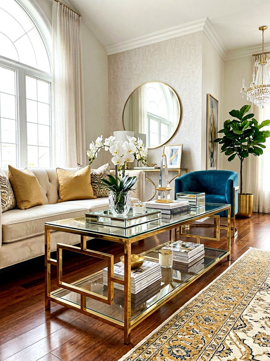 Gold Accented Media Table - 30 TV over console ideas